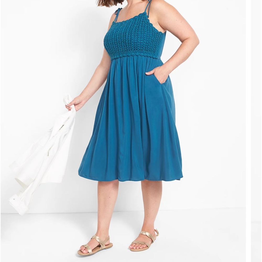 Crochet-Front Dress With Tie Shoulders